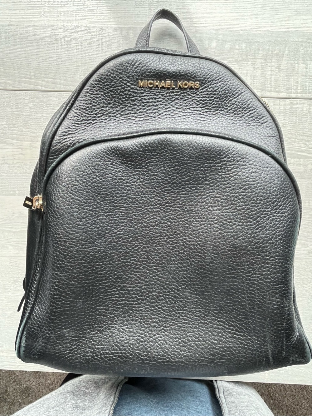 Michael Kors Black Pebbled Leather Backpack with Gold Hardware